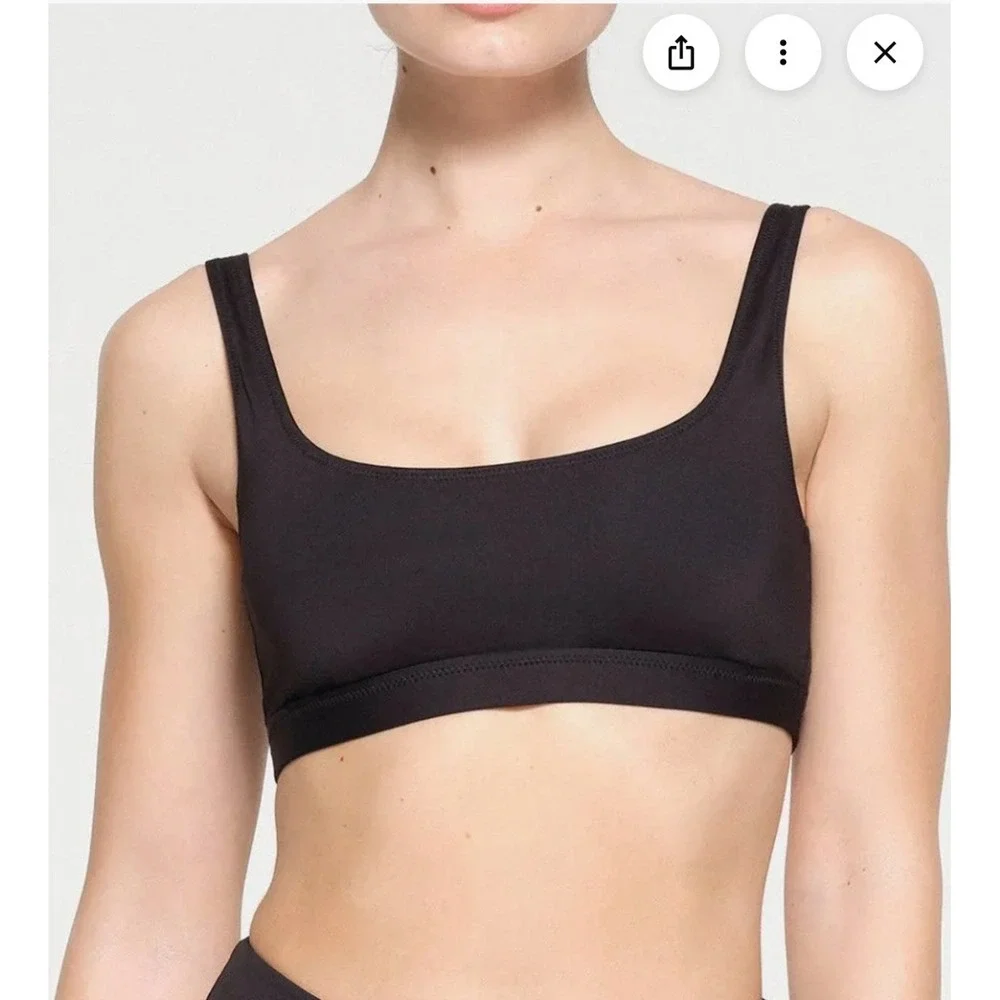 SKIMS Signature Swim Tank Bikini Top Onyx Black Square Neck Womens 3X